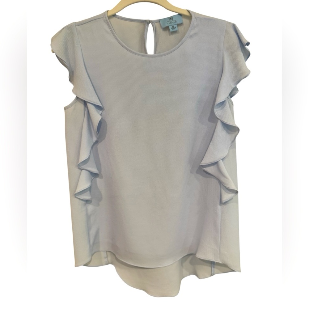CeCe Light Blue Ruffle Sleeve Blouse